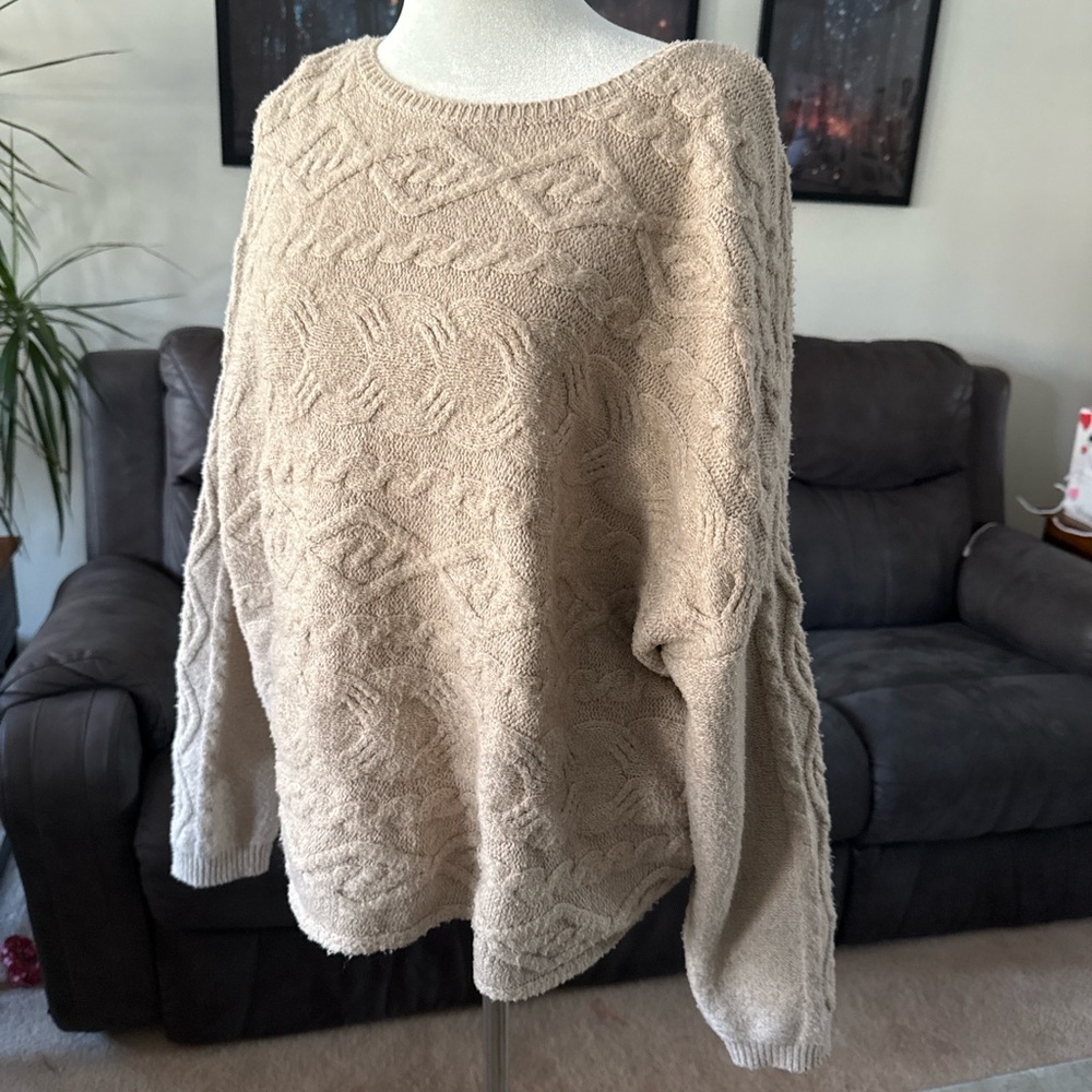 Fortune + Ivy Beige Cable Knit Sweater | XL | Cozy Textured Pullover